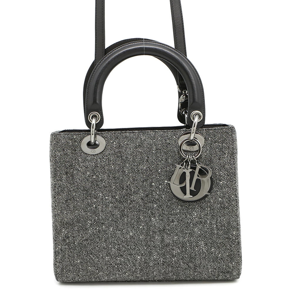 Christian Dior Lady Canvas Handbag Black Bag